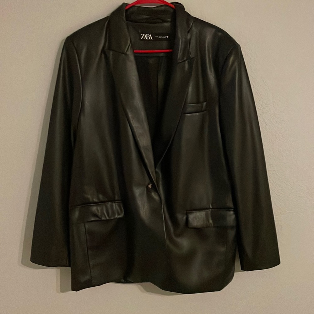 Zara Black Leather Blazer